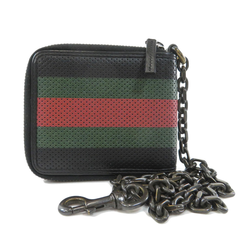 Gucci fold Webbing Leather Billfold Coin Wallet Bi Pocket Black